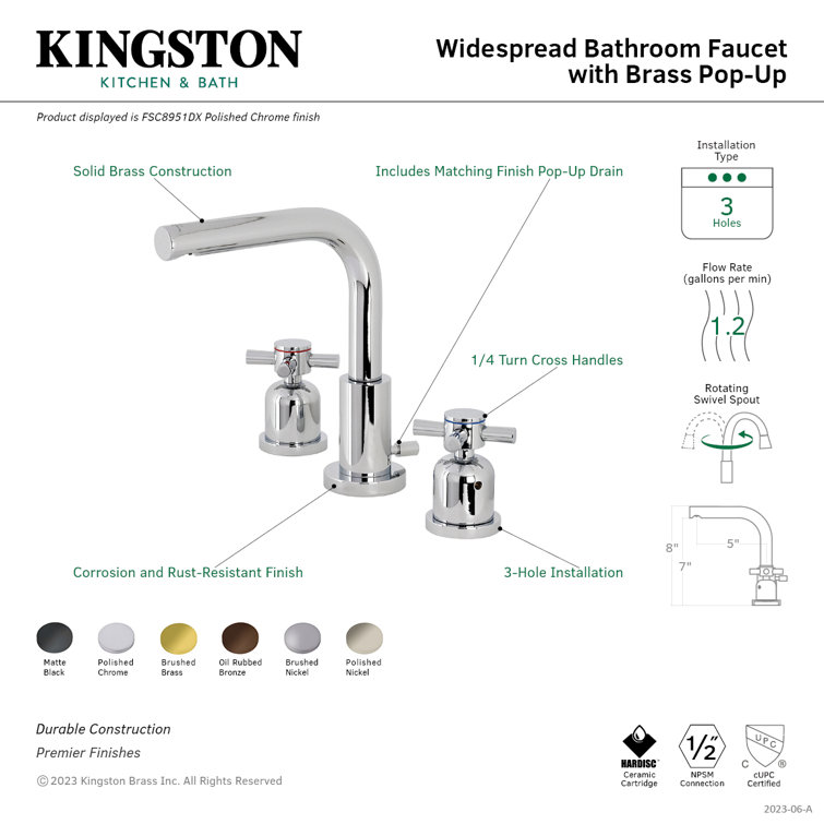Concord 8" Chrome Widespread Bathroom Faucet with Brass Pop-Up