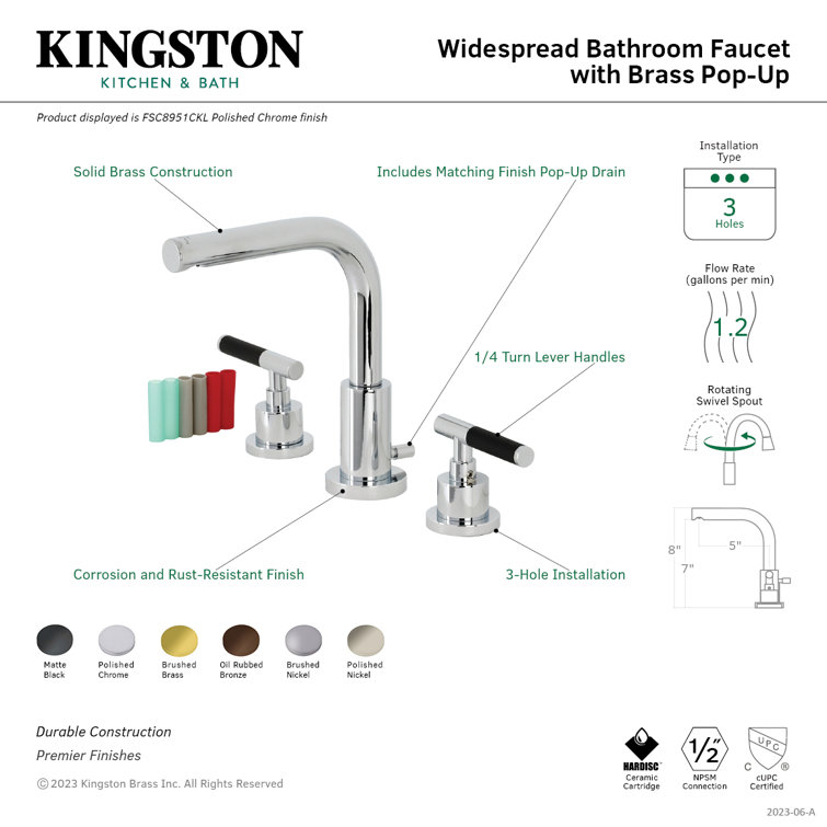 Kaiser Brushed Brass Widespread Bathroom Faucet with Drain Assembly