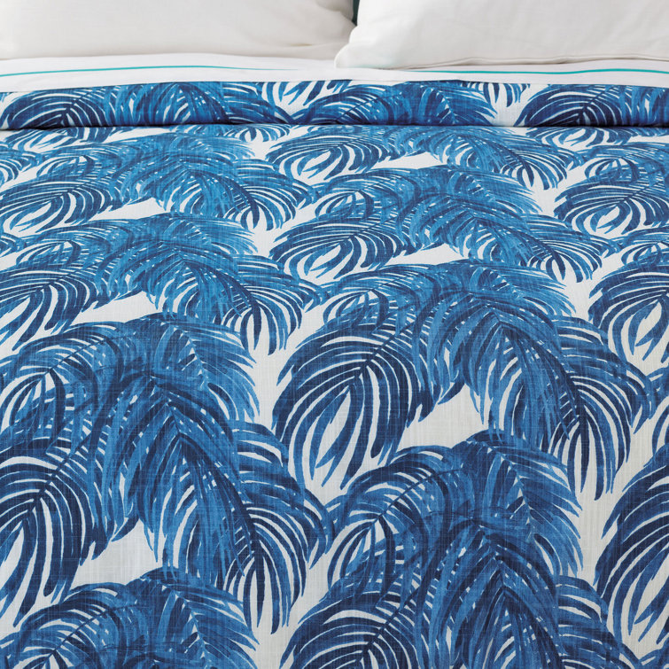 Malia Queen Cotton Coastal Blue Palm Leaf Duvet Cover