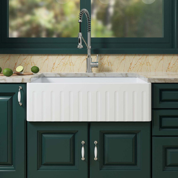 33'' Glossy White Fireclay Farmhouse Kitchen Sink