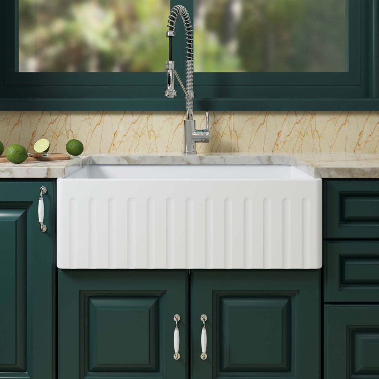 33'' Gloss White Fireclay Farmhouse Single Bowl Kitchen Sink
