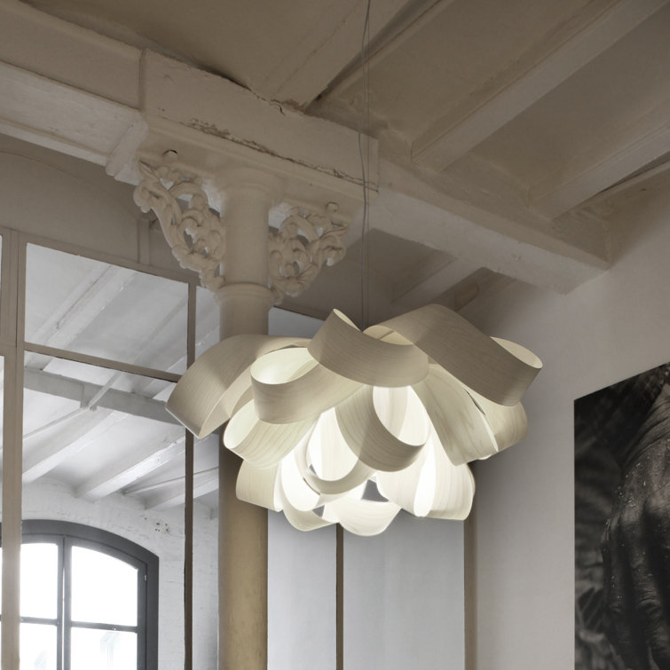 Ivory White Large Geometric Wood Veneer Pendant Light