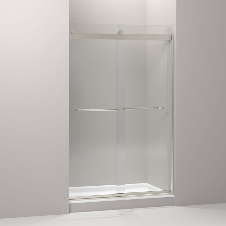 Levity Matte Nickel 74" Semi-Frameless Sliding Shower Door with Frosted Glass