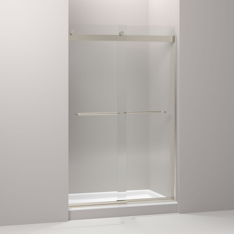 Levity 47.63" x 74" Clear Glass Bronze Frame Sliding Shower Door