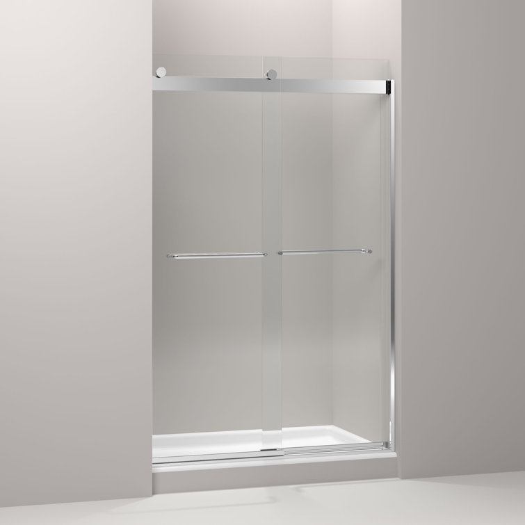 Levity 48" Bright Silver Frameless Sliding Shower Door with Clear Glass