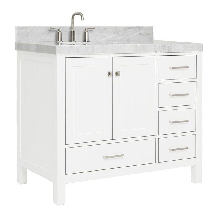 Cambridge 42'' White Wood Single Bathroom Vanity with Carrara Marble Top