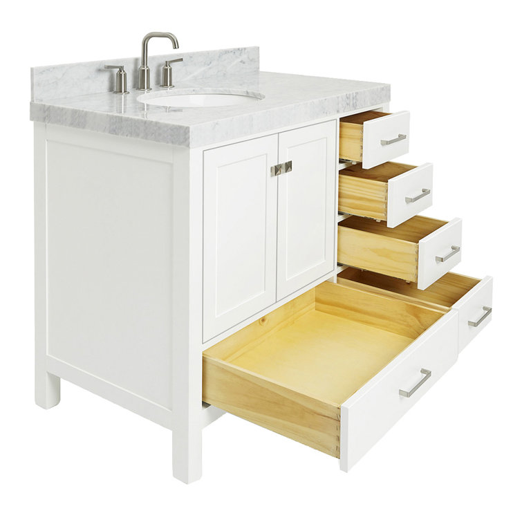Cambridge 42'' White Wood Single Bathroom Vanity with Carrara Marble Top