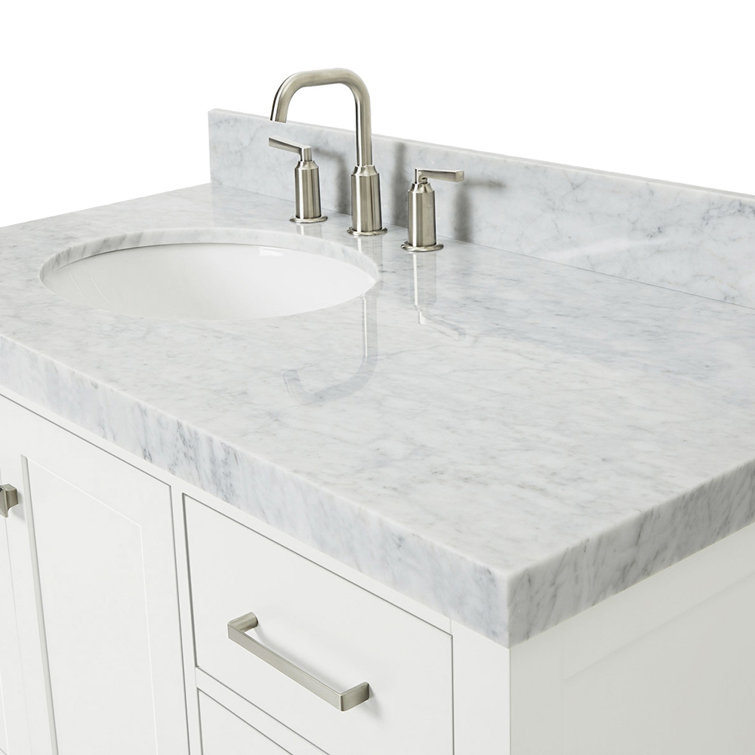 Cambridge 42'' White Wood Single Bathroom Vanity with Carrara Marble Top