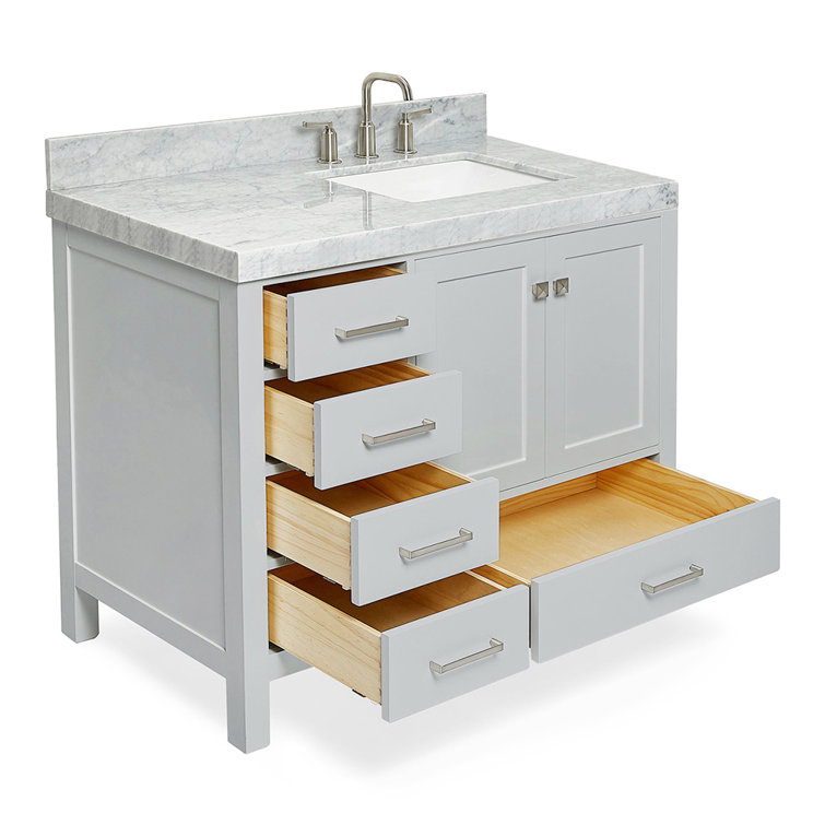 Cambridge 42'' Light Gray Wood Single Sink Vanity with Carrara Marble Top
