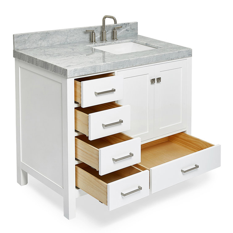 Cambridge 42'' White Wood Bathroom Vanity with Carrara Marble Top
