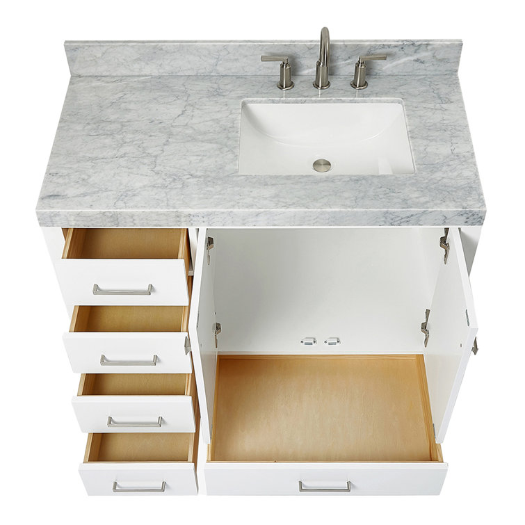 Cambridge 42'' White Wood Bathroom Vanity with Carrara Marble Top