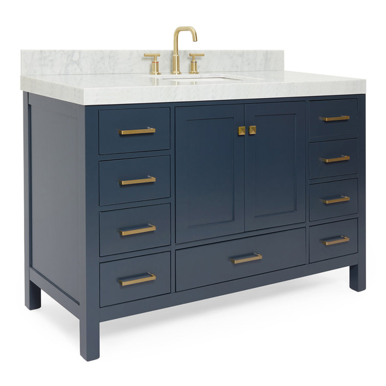 Midnight Blue 54" Freestanding Vanity with Carrara Marble Top