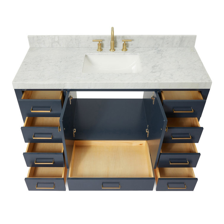 Midnight Blue 54" Freestanding Vanity with Carrara Marble Top
