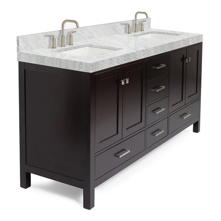 Espresso Wood Double Freestanding Vanity with Carrara Marble Top