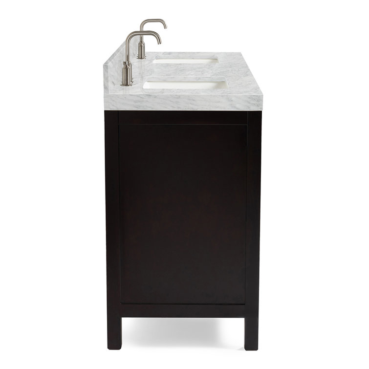 Espresso Wood Double Freestanding Vanity with Carrara Marble Top