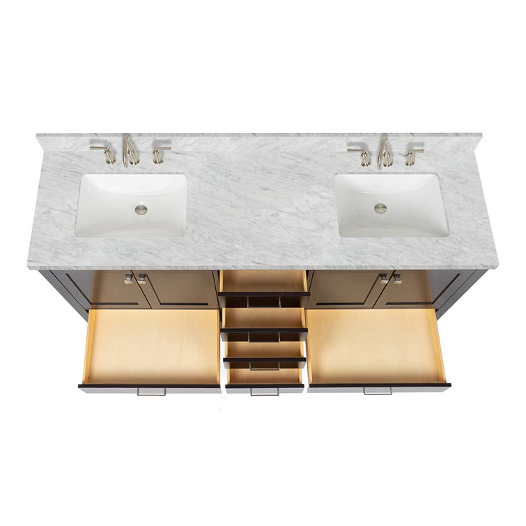 Espresso Wood Double Freestanding Vanity with Carrara Marble Top