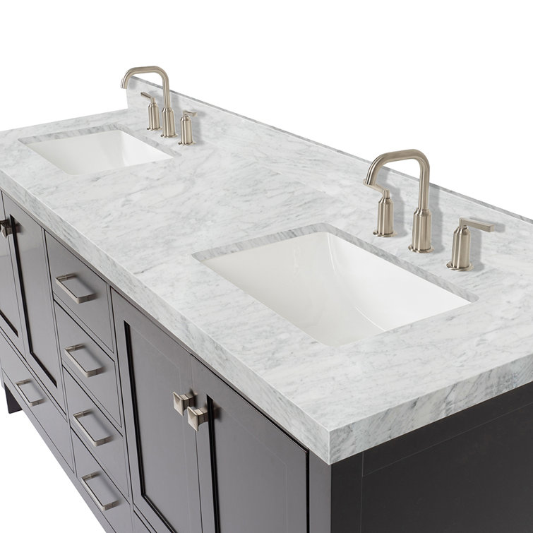 Espresso Wood Double Freestanding Vanity with Carrara Marble Top