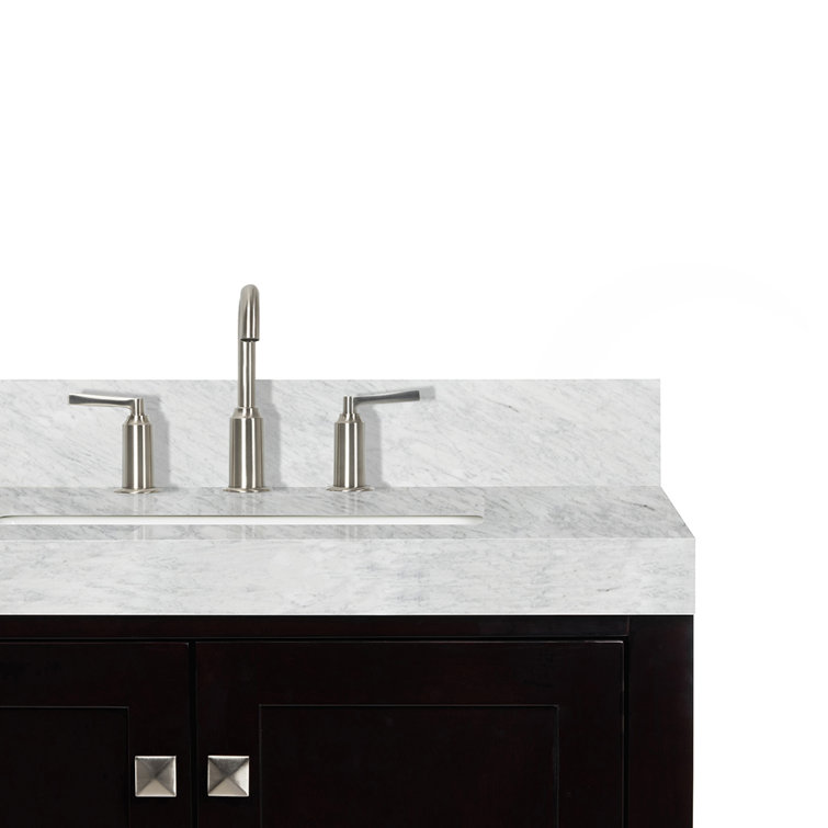 Espresso Wood Double Freestanding Vanity with Carrara Marble Top
