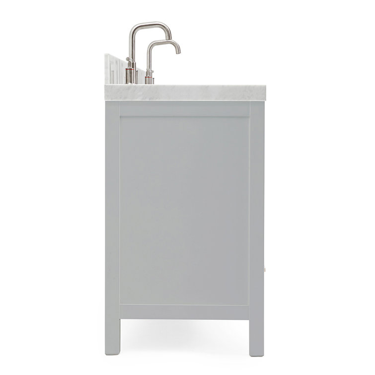 Cambridge 72'' Gray Wood Double Freestanding Bathroom Vanity with Carrara Marble Top