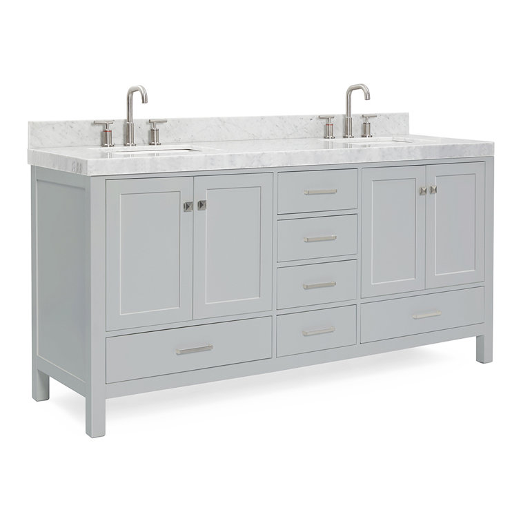 Cambridge 72'' Gray Wood Double Freestanding Bathroom Vanity with Carrara Marble Top