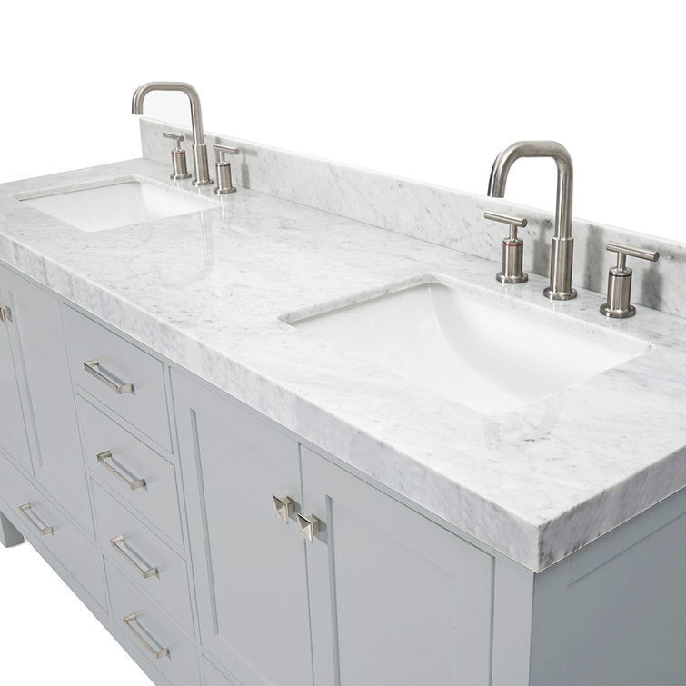 Cambridge 72'' Gray Wood Double Freestanding Bathroom Vanity with Carrara Marble Top