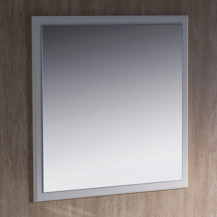 Oxford Elegance 32" Antique White Carved Wood Bathroom Vanity Mirror
