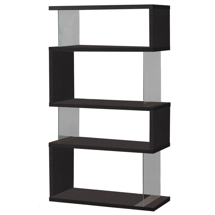 Contemporary Zigzag 63" Black Bookshelf with Glass Supports