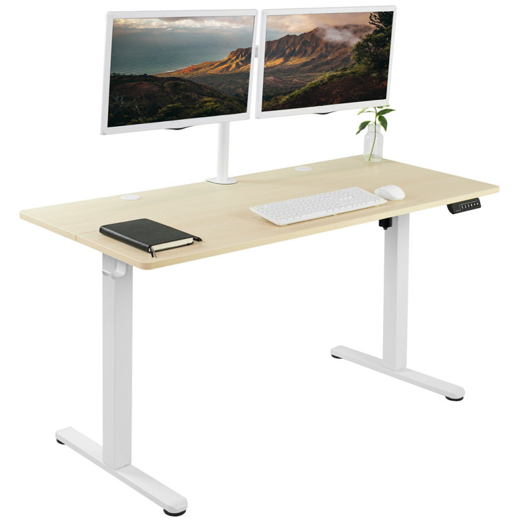 Light Wood and White Adjustable Height Electric Standing Desk