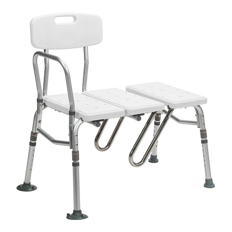 White Plastic and Aluminum Shower Transfer Bench with Curtain Guard
