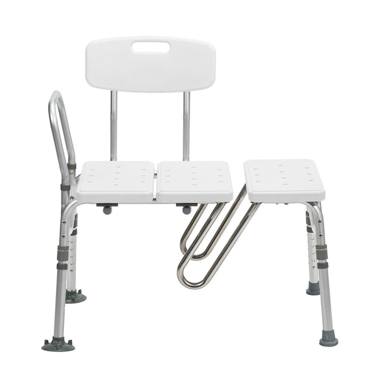 White Plastic and Aluminum Shower Transfer Bench with Curtain Guard