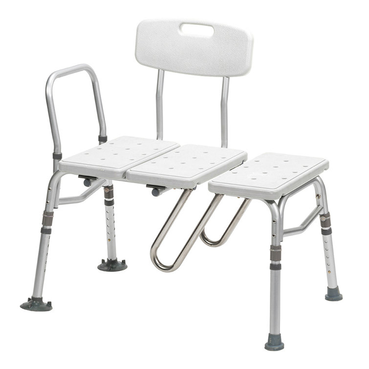 White Plastic and Aluminum Shower Transfer Bench with Curtain Guard