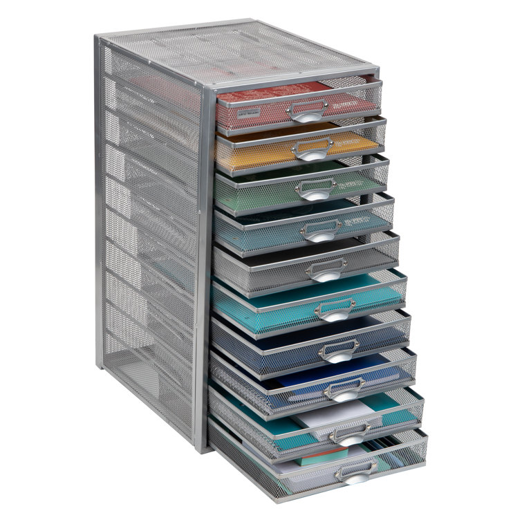 Sleek Silver Metal Mesh 10-Drawer Desktop Organizer Cabinet