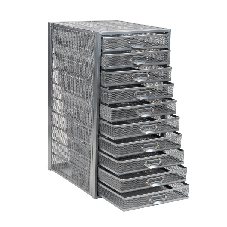 Sleek Silver Metal Mesh 10-Drawer Desktop Organizer Cabinet