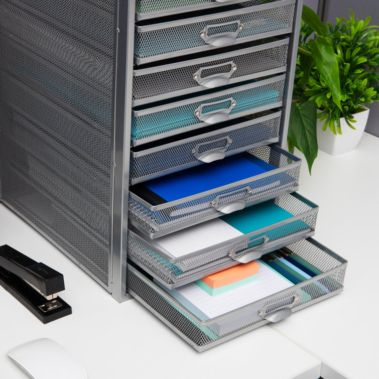 Sleek Silver Metal Mesh 10-Drawer Desktop Organizer Cabinet