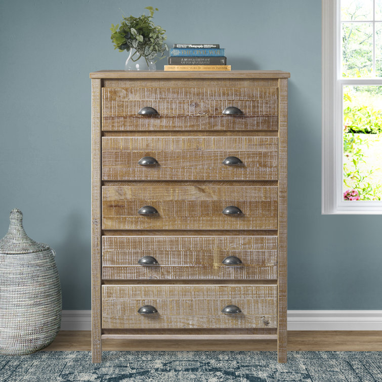 Baja 51'' Barnwood Distressed Solid Pine Wood 5-Drawer Chest