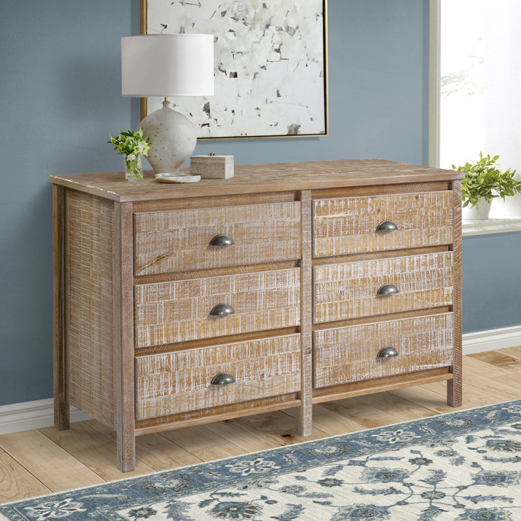 Farmhouse Double Dresser with 6 Felt-Lined Drawers in Brown