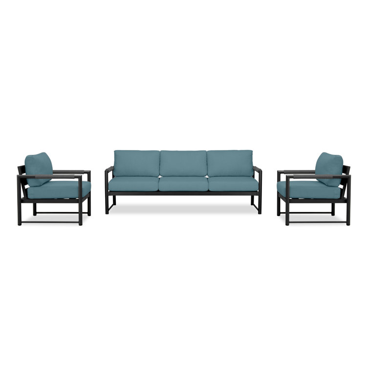 Alto Black Carbon Outdoor Sofa Set with Cast Lagoon Cushions