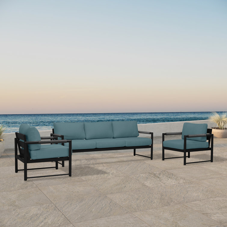 Alto Black Carbon Outdoor Sofa Set with Cast Lagoon Cushions
