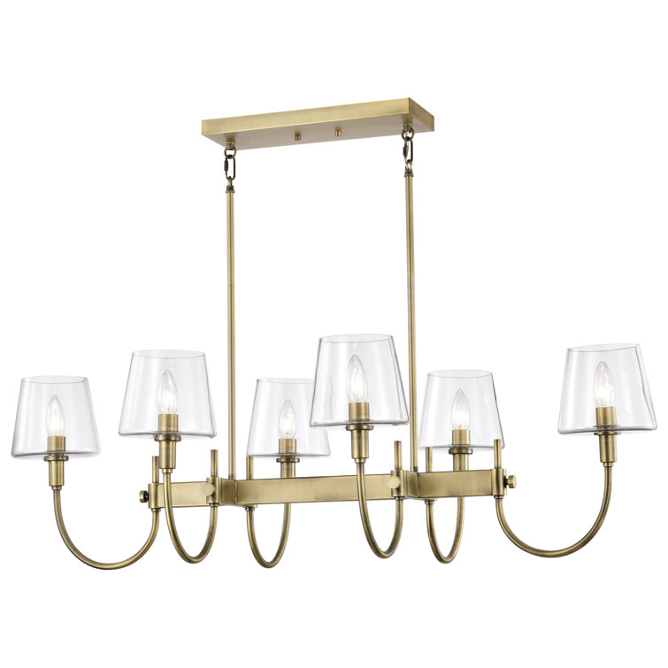 Vintage Brass and Glass 6-Light Kitchen Island Pendant