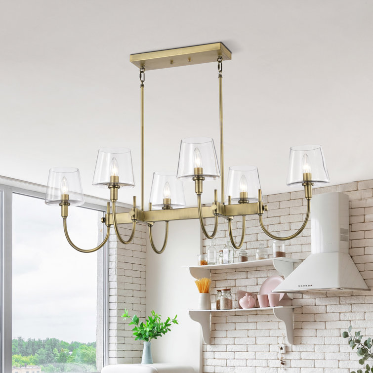 Vintage Brass and Glass 6-Light Kitchen Island Pendant