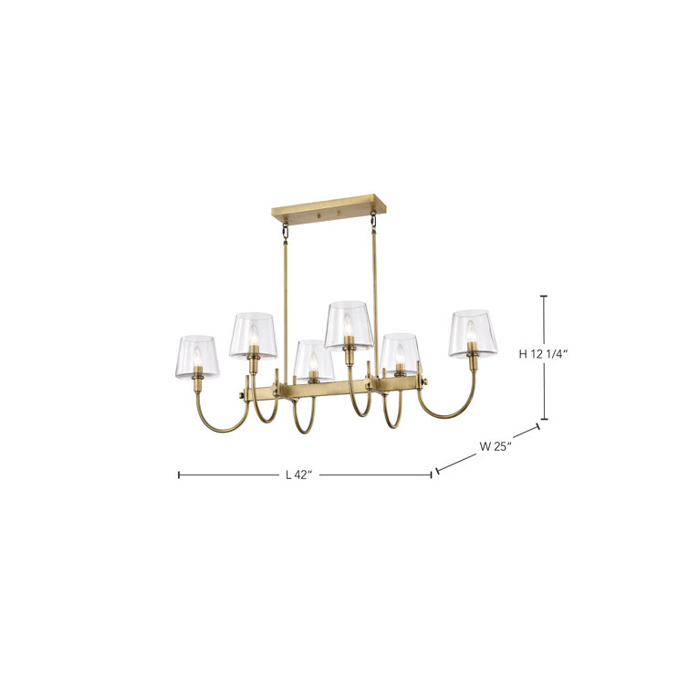 Vintage Brass and Glass 6-Light Kitchen Island Pendant