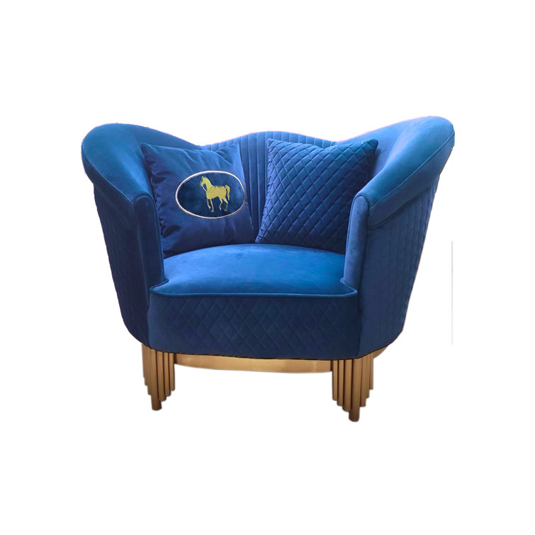 Blue Velvet Living Room Set with Gold Metal Legs