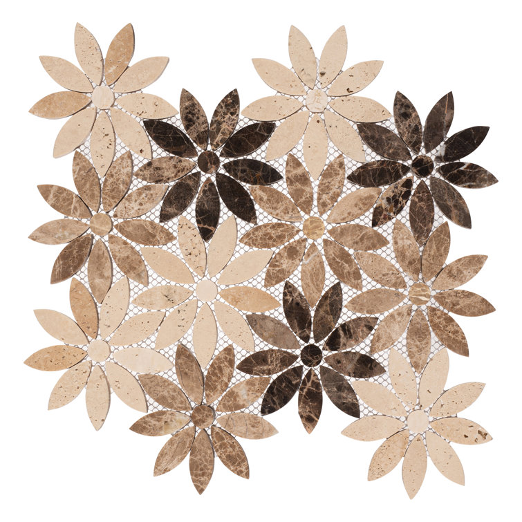 Fresh Beige and Brown Floral Marble Mosaic Tile