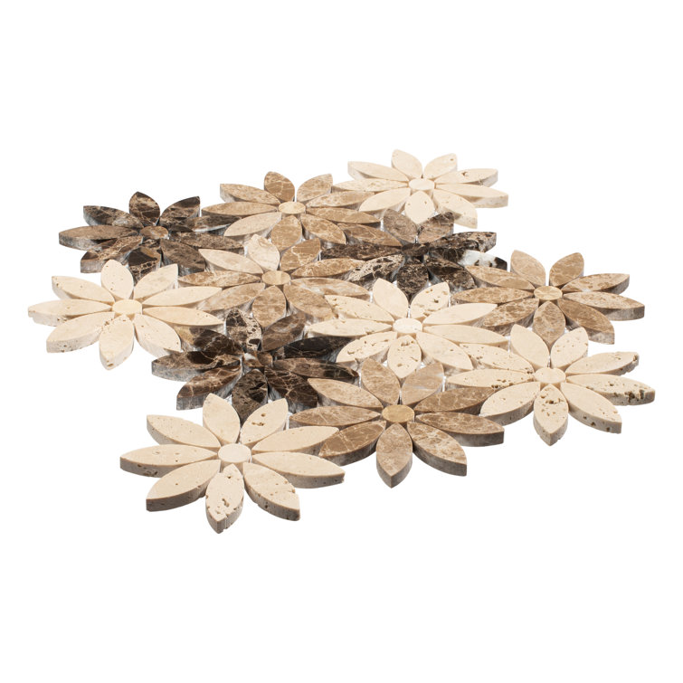 Fresh Beige and Brown Floral Marble Mosaic Tile