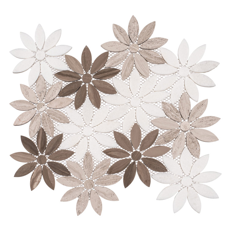 Fresh Brown and White Floral Marble Mosaic Tile
