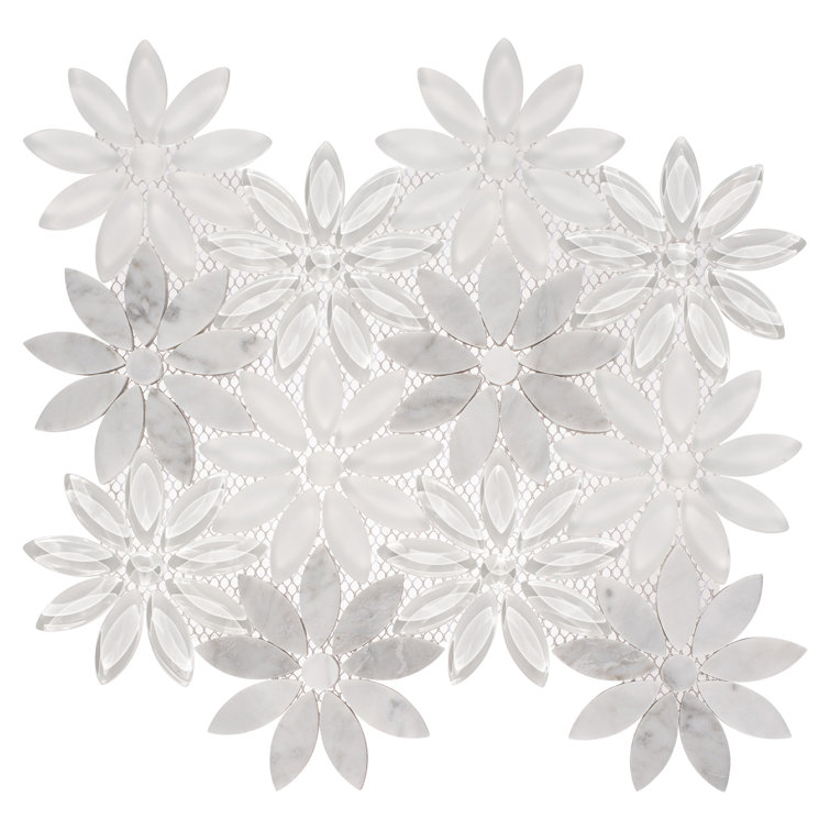 Fresh Silver Floral Pattern Marble Mosaic Tile