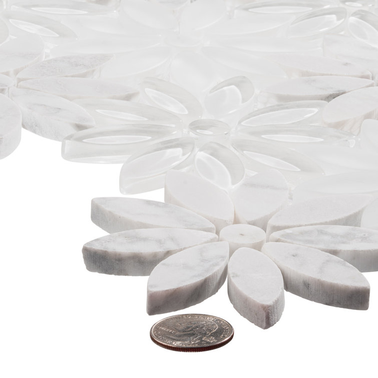 Fresh Silver Floral Pattern Marble Mosaic Tile