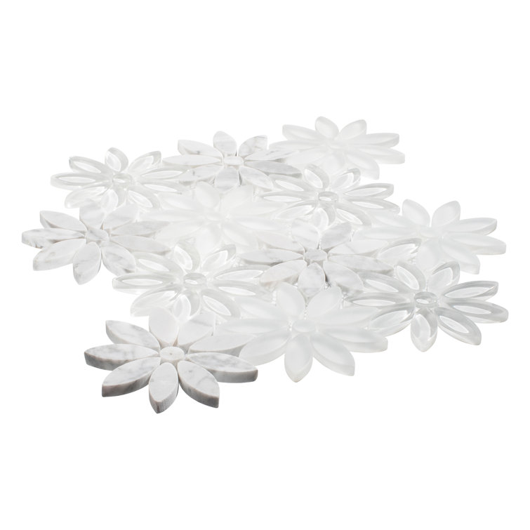 Fresh Silver Floral Pattern Marble Mosaic Tile