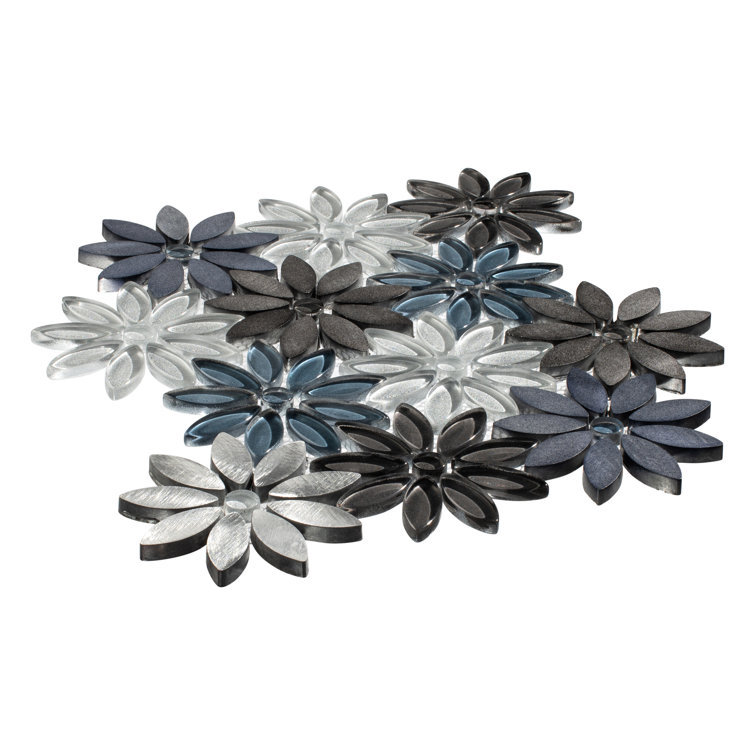 Fresh Blue and Black Flower Mosaic Tile Sheet