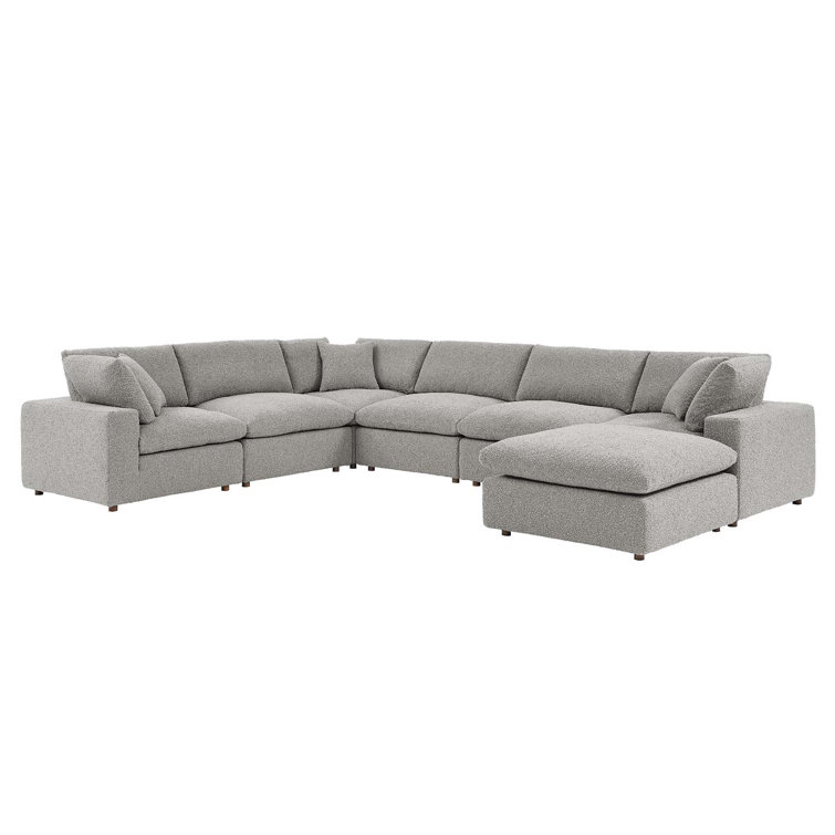Light Gray Boucle Fabric 7-Piece Sectional Sofa with Ottoman